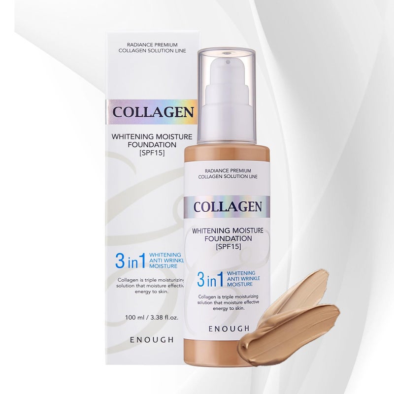 Enough Collagen 3in1 Whitening Moisture Foundation SPF15, 3.38 fl oz/ 100ml - Brightening, Moisturizing, Anti-Aging, Korean Skin Care Makeup (#23 Natural beige, 3.38 fl oz / 100ml) - Image 3